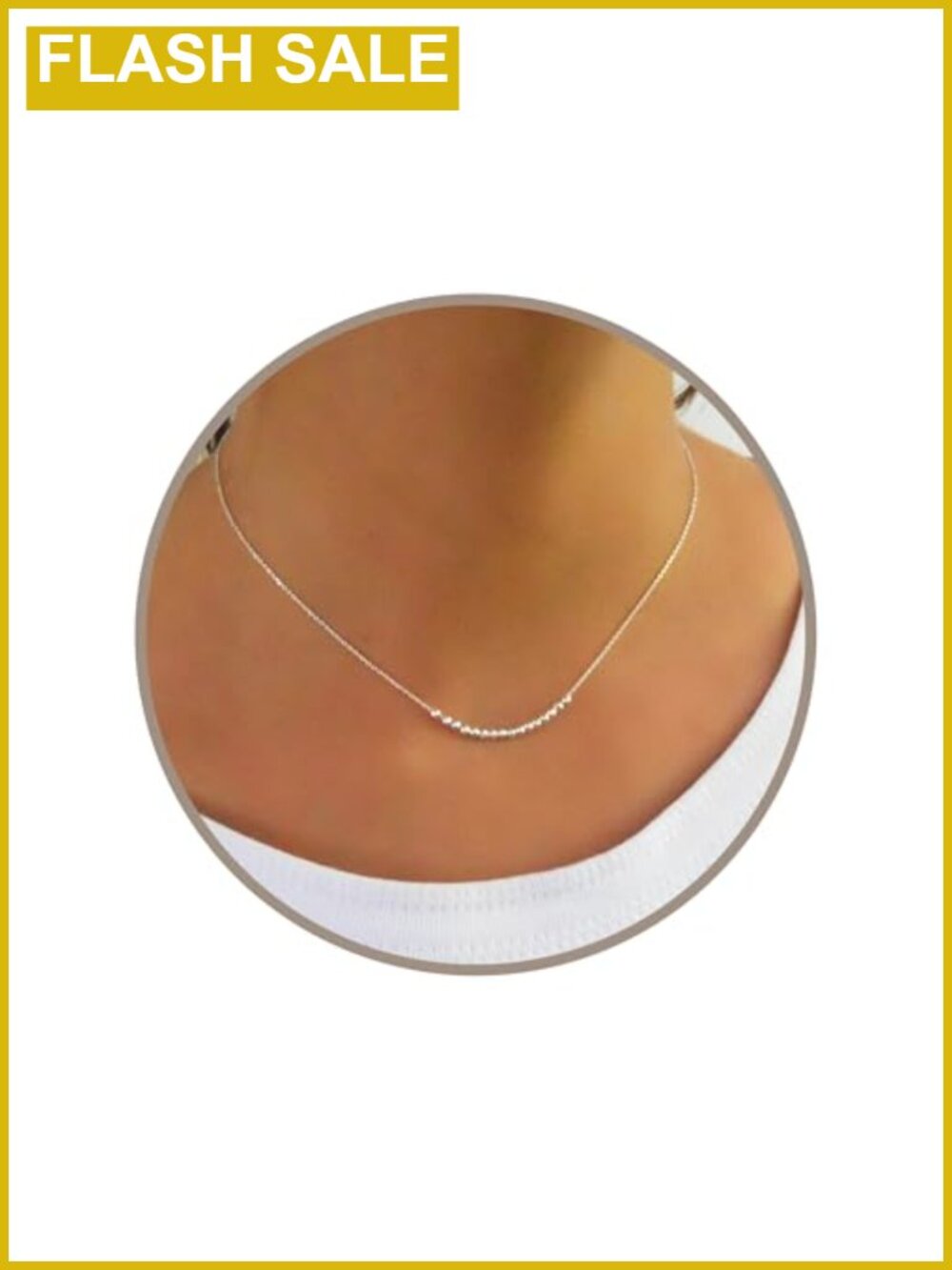 Dainty Silver Beaded Bar Pendant Necklace Waterproof 15+2 Extender